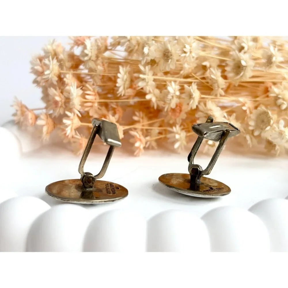 Siam Sterling White Dancing Angel Oval Vintage Men's Sterling Silver Cufflinks